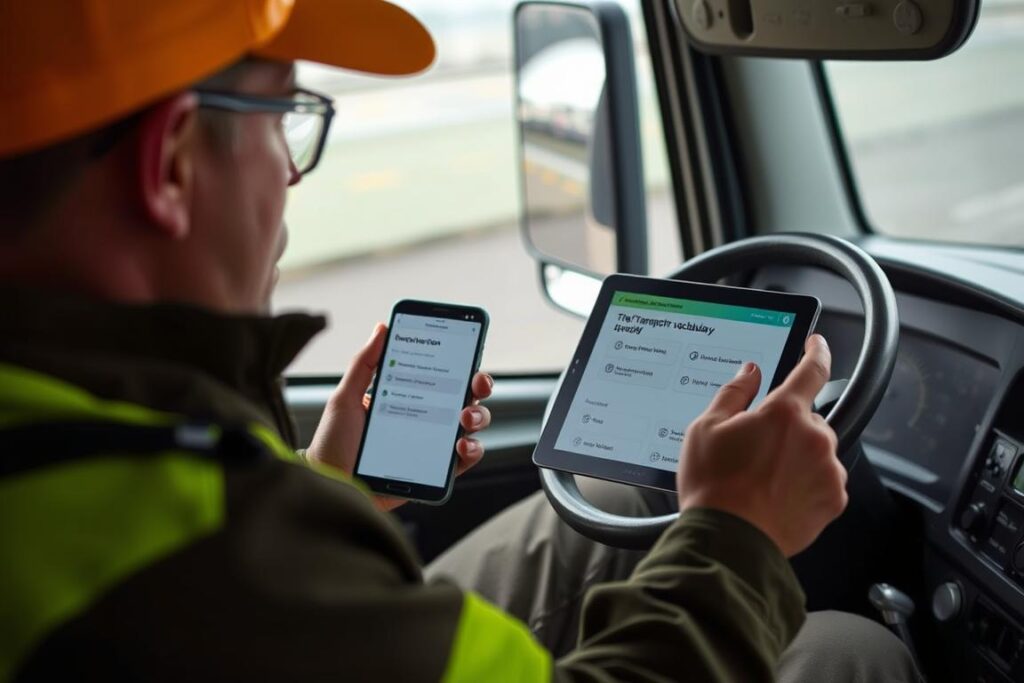 Driver Using English Language Learning App On Tablet