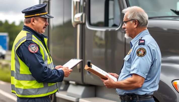 Fmcsa Inspector Conducting Roadside English Proficiency Assessment With Cdl Driver